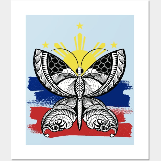 Philippine 3 Star & Sun / Tribal line Art Butterfly Wall Art by Pirma Pinas